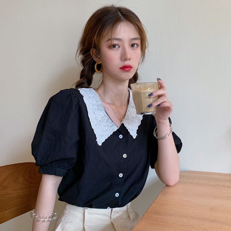 スタンダードレースカラーシャツ サマースタイルスリーブトップス レトロ 夏物 萌量不足20751224409