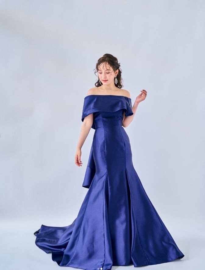 カラードレス ネイビー 取り外しオフショルダー アンティークなドレス  
