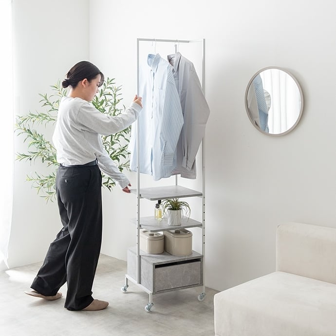 幅40cm 引き出し付き スリム ハンガーラック キャスター付き | FIGARO