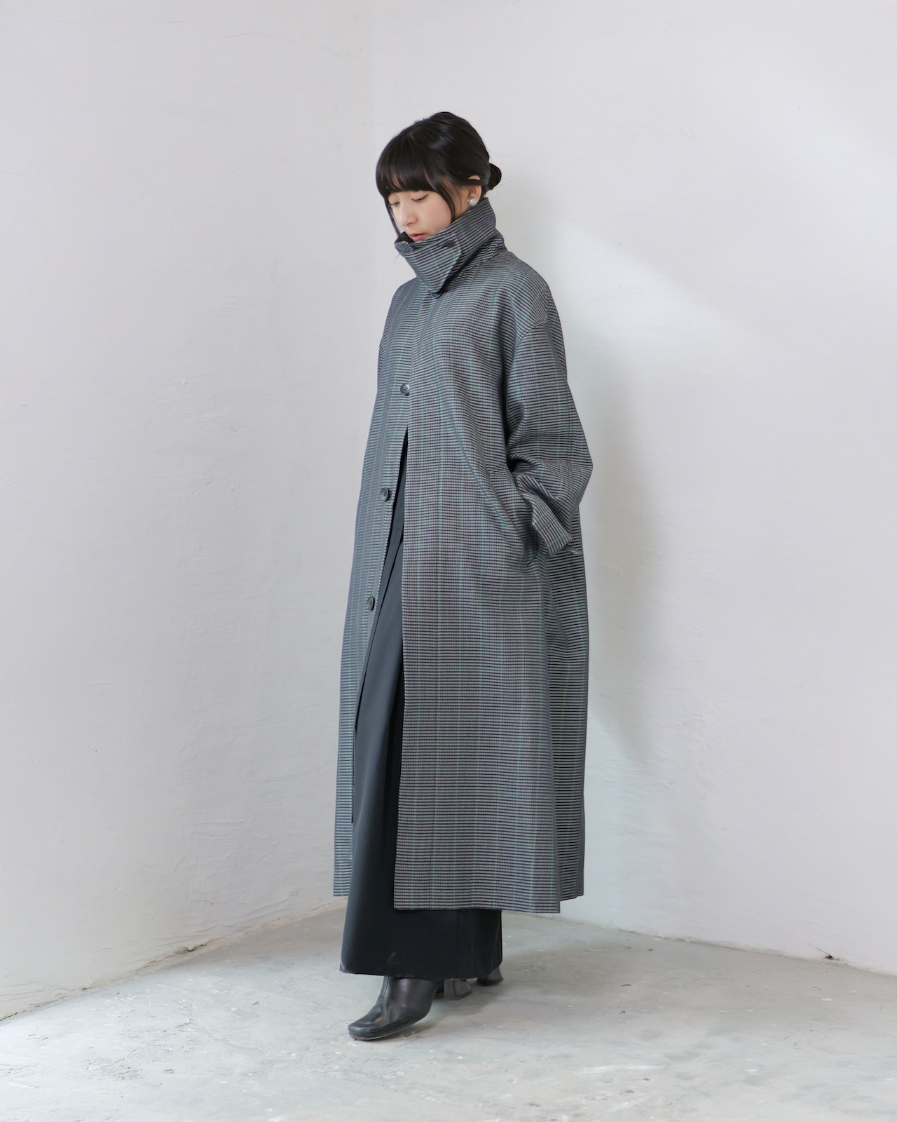 FOURAM - GRAMPIANS CORD COAT :Gray|グレンチェック/グランピアンズウールコート