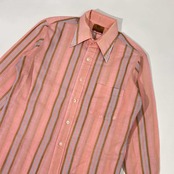 70s VAN HEUSEN 417 バンヒューゼン ストライプ 長袖シャツ 33/ピンク系 メンズ ビンテージ