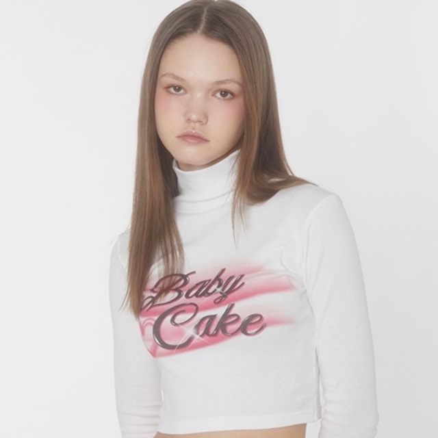 [ROCKCAKE] Baby Cake High Neck Crop T-Shirt - White 正規品 韓国ブランド 韓国通販 韓国代行 韓国ファッション Tシャツ