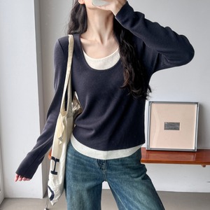 fake two-piece knit pullover J00090