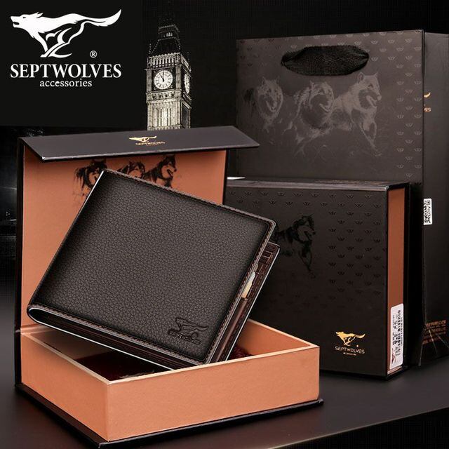 Septwolves 財布メンズショートフル本革 2023 新しい薄い純粋な牛革