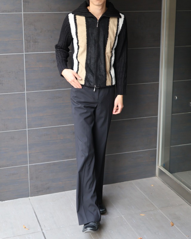 high neck double zip-up knit