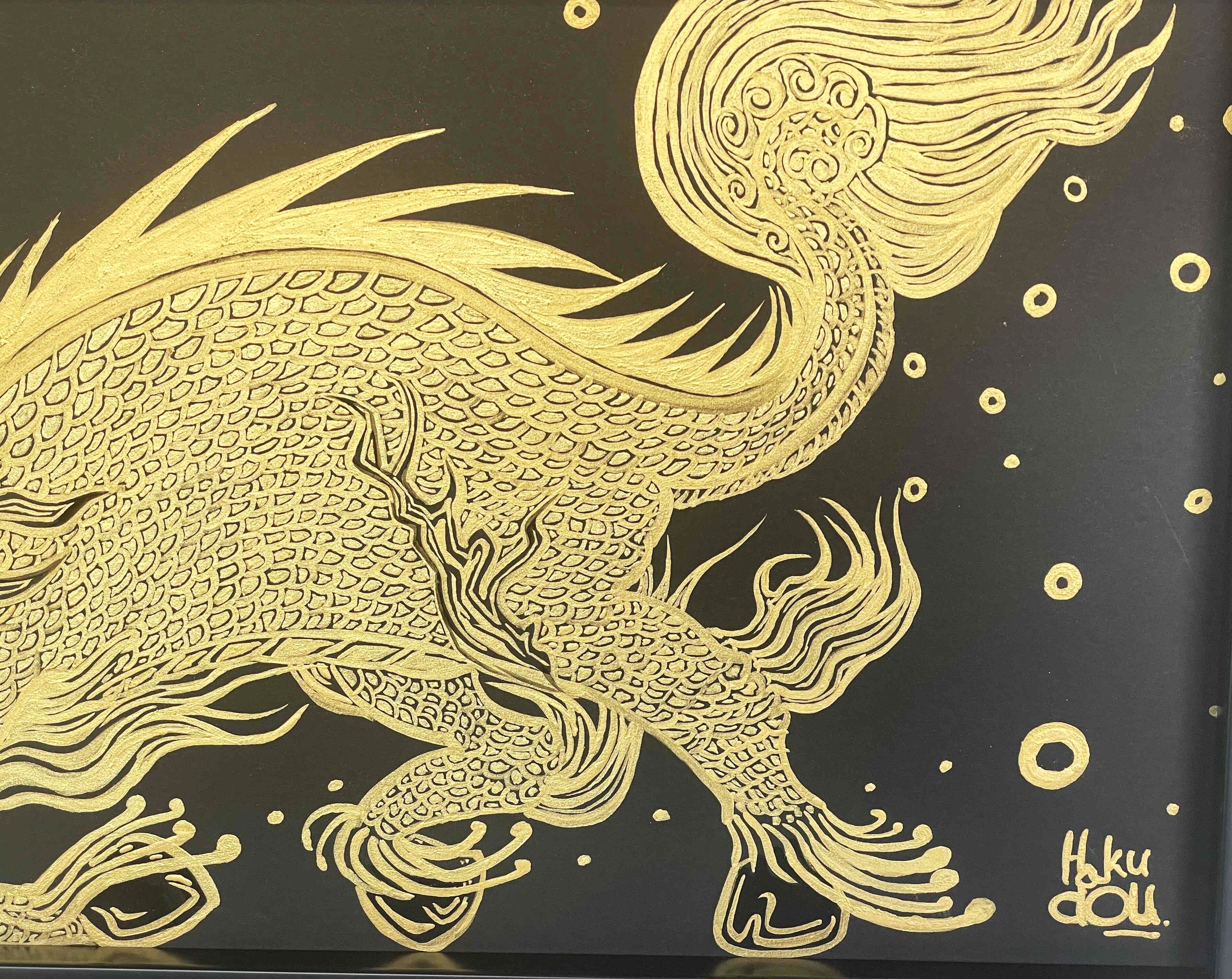現代水墨画家 絵師白道 「中央神の麒麟」（岩根の具） 直筆作品 証明書