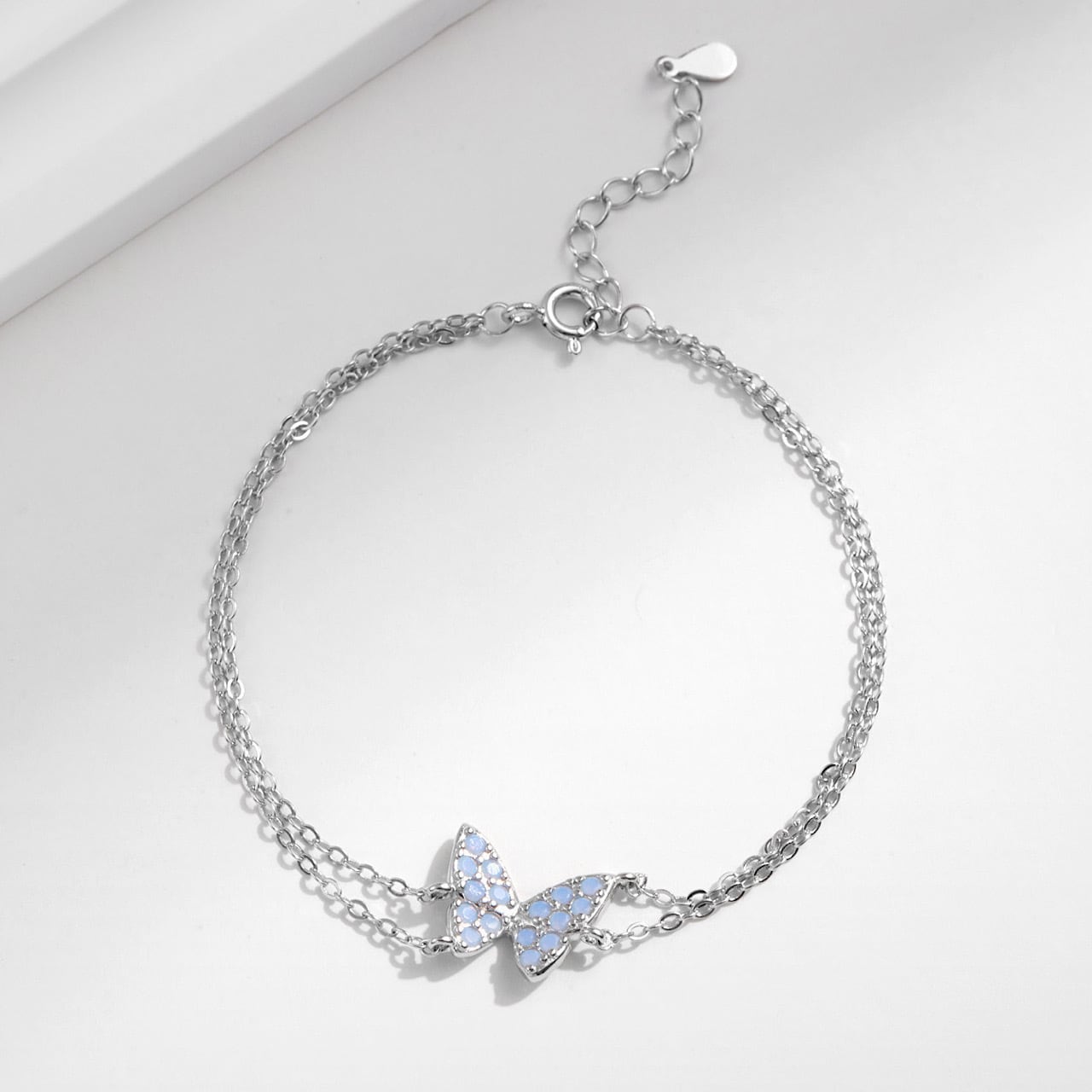 おしゃれ キラキラ ブルー 蝶々 シルバー ブレスレット | FANCY