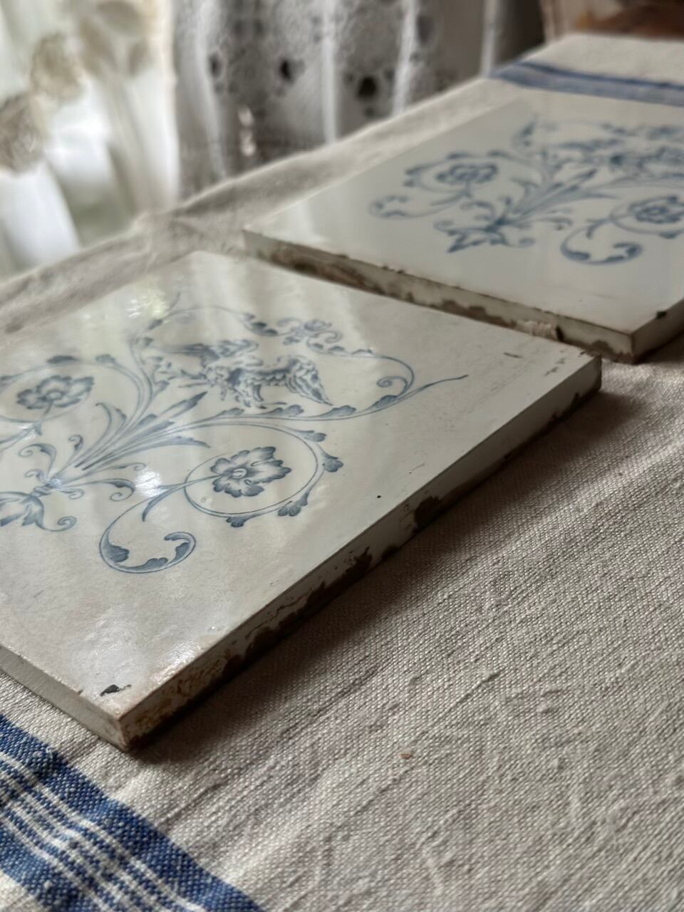 陶器タイル ブルー＆ホワイト 2枚セット | Brocante de La Cocotte