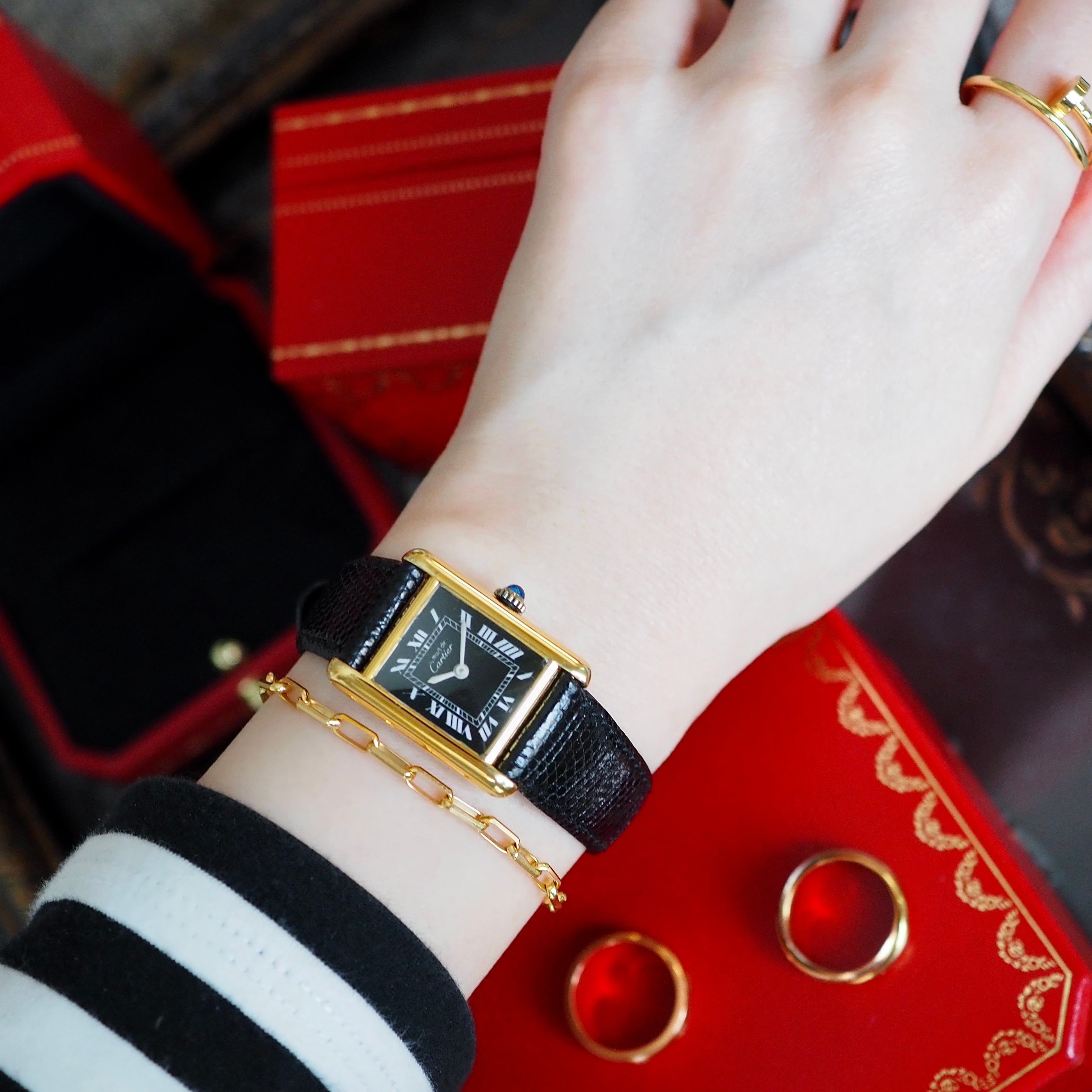 OH済 希少 Cartier カルティエ マストタンク ブラックローマン SM