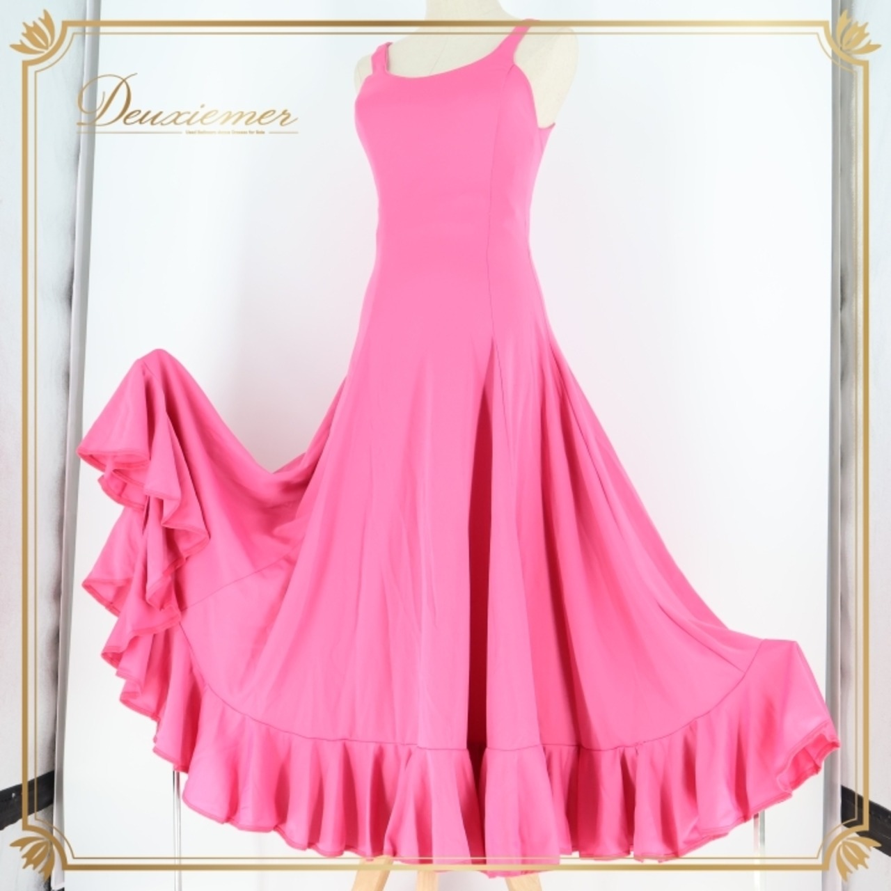 フラメンコ 衣装 ワンピース ドレス 無地 レッスン 練習着 ダンス パーティ　発表会 リボン ボランテ フリル ストレッチ 伸縮 ピンク系 カジュアル おしゃれ 女性用 かわいい ふんわり 上品