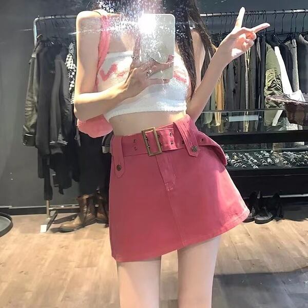 【新作】【送料無料】 ミレニアムホットガールデニムスカート女性の夏の新ハイウエストレトロスリム A ラインスカート露出防止尻カバーショートスカート 032454552158