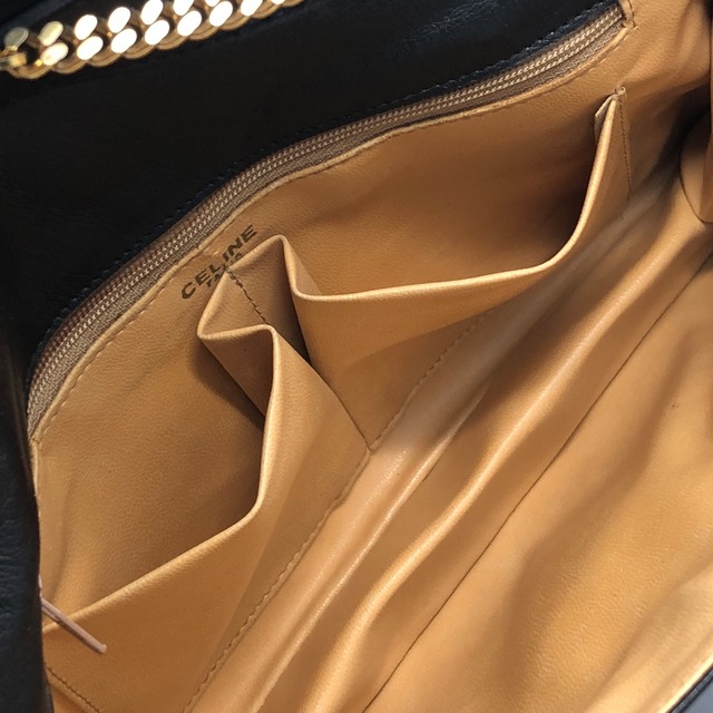 CELINE セリーヌ ブラゾン型押し ショルダーバッグ ブラック レザー 2WAY クラッチバッグ チェーンショルダー vintage ヴィンテージ オールド jtkntb
