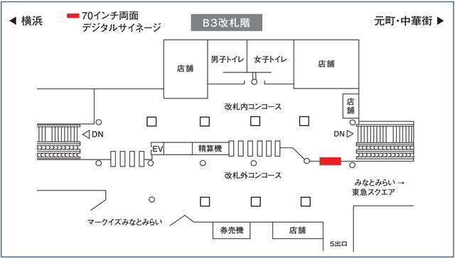 みなとみらい駅　70インチ両面デジタルサイネージ