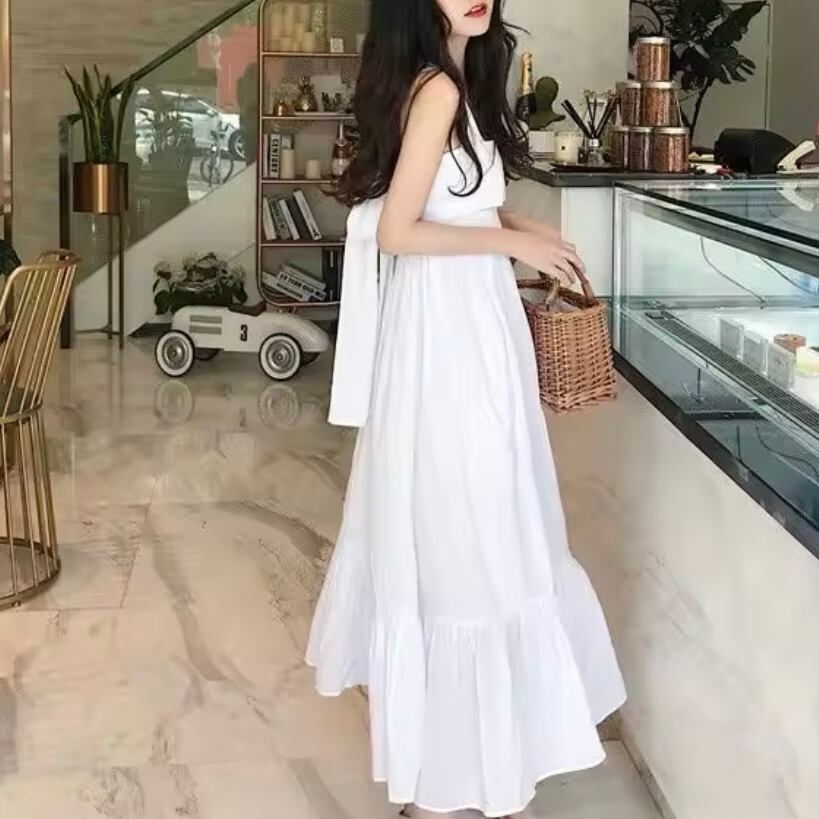 ロングフレアバックリボンサマードレス