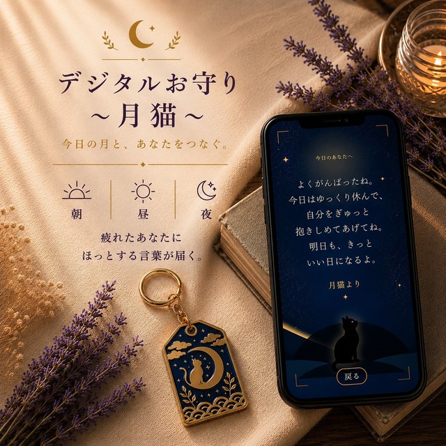 デジタルお守り～月猫～ NFCキーホルダー｜スマホで読みとる癒しのお守り