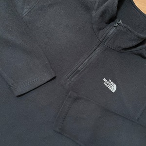 【THE NORTH FACE】ハーフジップ フリースジャケット ポーラテック  ワンポイントロゴ 刺繍ロゴ プルオーバー トップス インナーフリース M ノースフェイス POLARTEC 黒 US古着