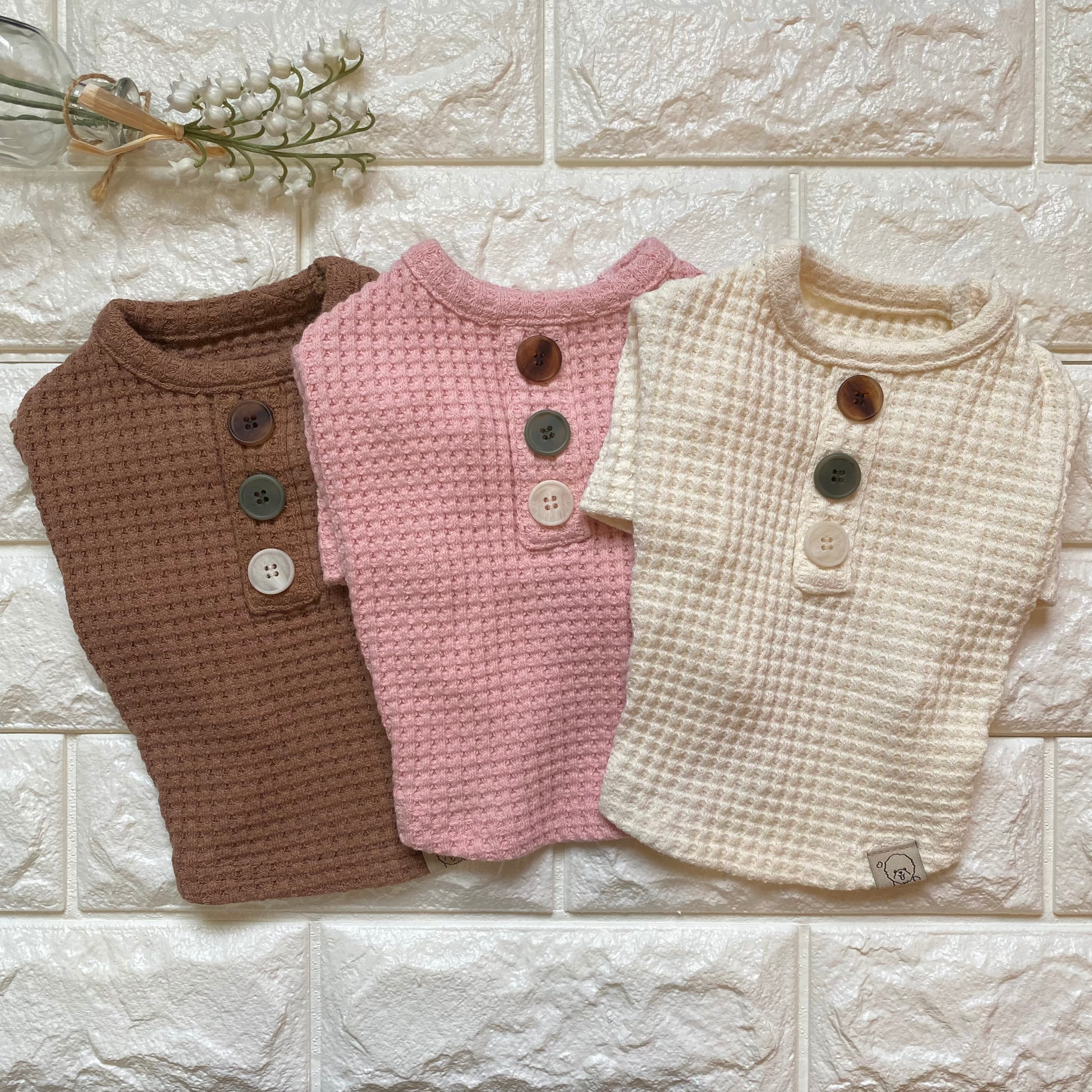 big button t-shirt  S ~ XL 3color  /  犬服 秋冬 新作 シンプル ニット ドッグウェア ストレッチ 長袖 トップス b22