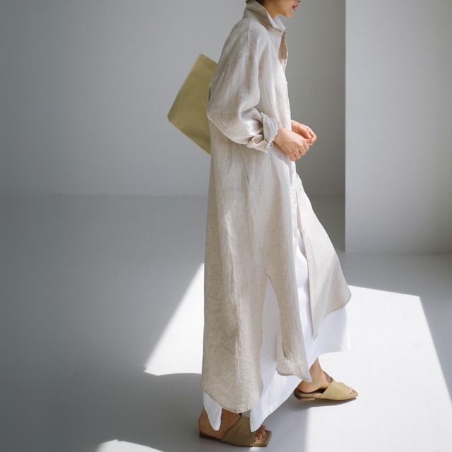 サイドスリットAラインロングシャツワンピース　01460