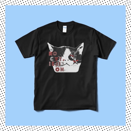 送料込み「NO CAT, NO LIFE」猫フェイス　半袖Tシャツ　５.３オンス　ブラック