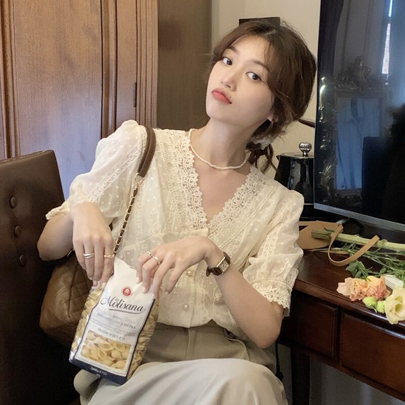 レースシャツ サマー薄手スタイルVネック 夏物 試着室19972615941