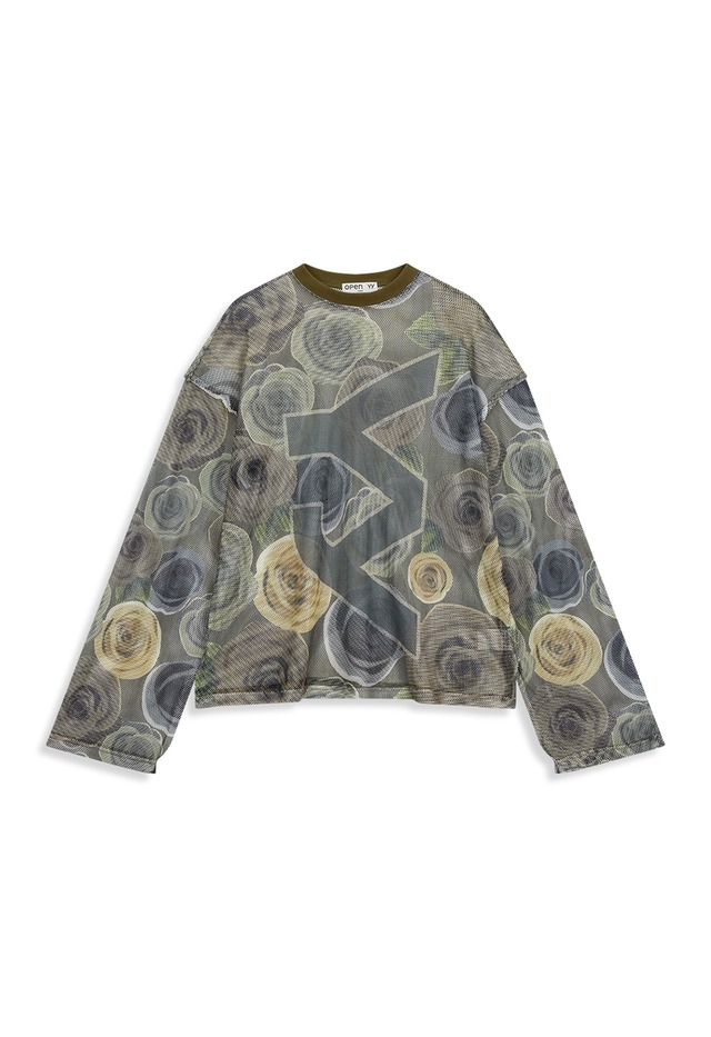 [OPEN YY] ROSE MESH OVERSIZED T-SHIRT, KHAKI 正規品 韓国ブランド 韓国通販 韓国代行 韓国ファッション オープン ワイワイ 日本 店舗