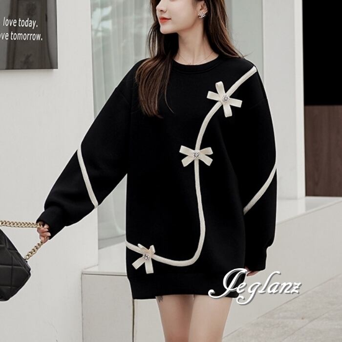 チュニック ワンピース リボン ルーズフィット モノトーン(MB447)γ