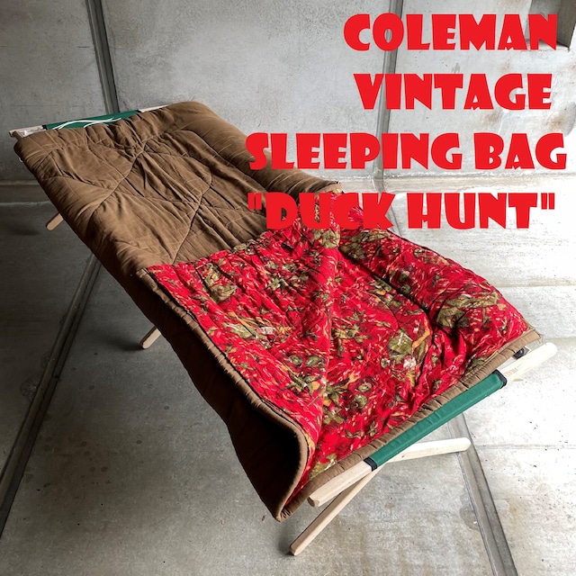 コールマン ビンテージ スリーピングバッグ ダックハント ブラウン レッドフランネル 60年代 TALONジップ ポリエステル 美品 寝袋 シュラフ COLEMAN キャンプ F