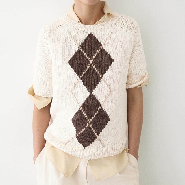 Argyle Pattern Short Sleeve Knit   W00311
