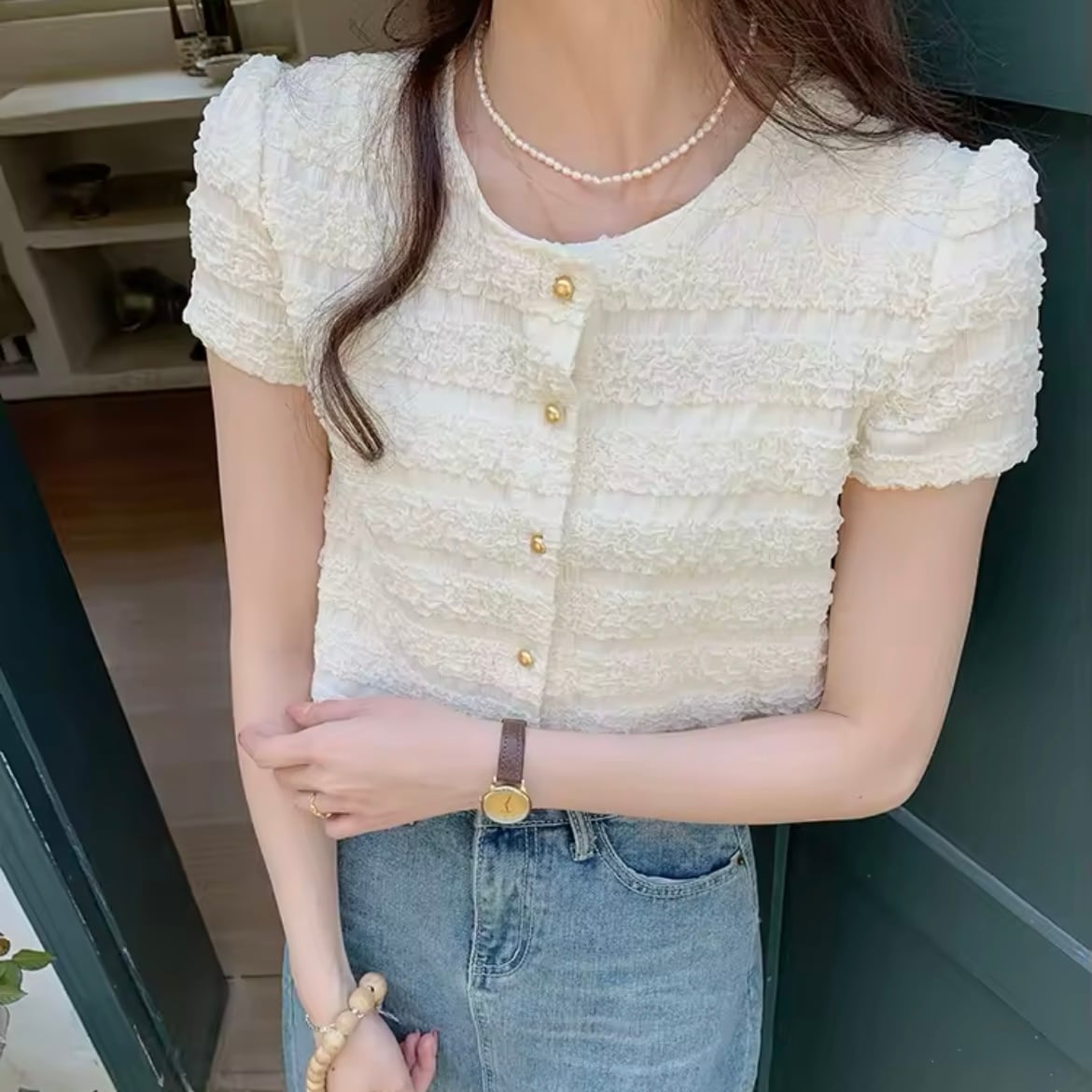 ホイップフリルハーフスリーブシャツ