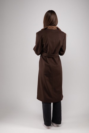ウクライナ産プレミアムウール100%ロングコート（ブラウン）平行縫い　シルク手刺繍　ユニセックス