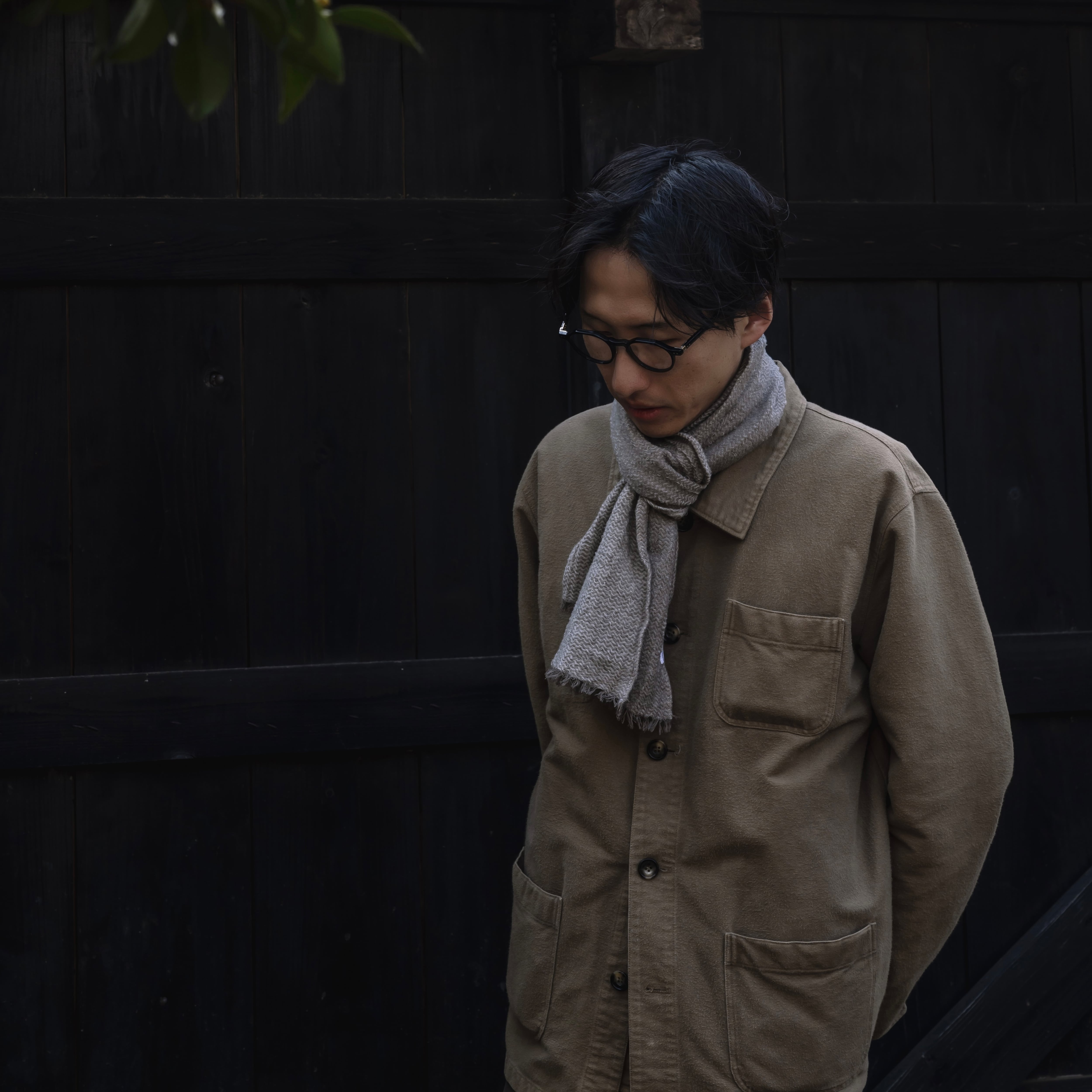 手染め 綿ウールやわらかストール｜夜叉五倍子染め（植物染め