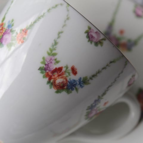 イギリス Foly China ガーランド柄 トリオセット（カップ＆ソーサー