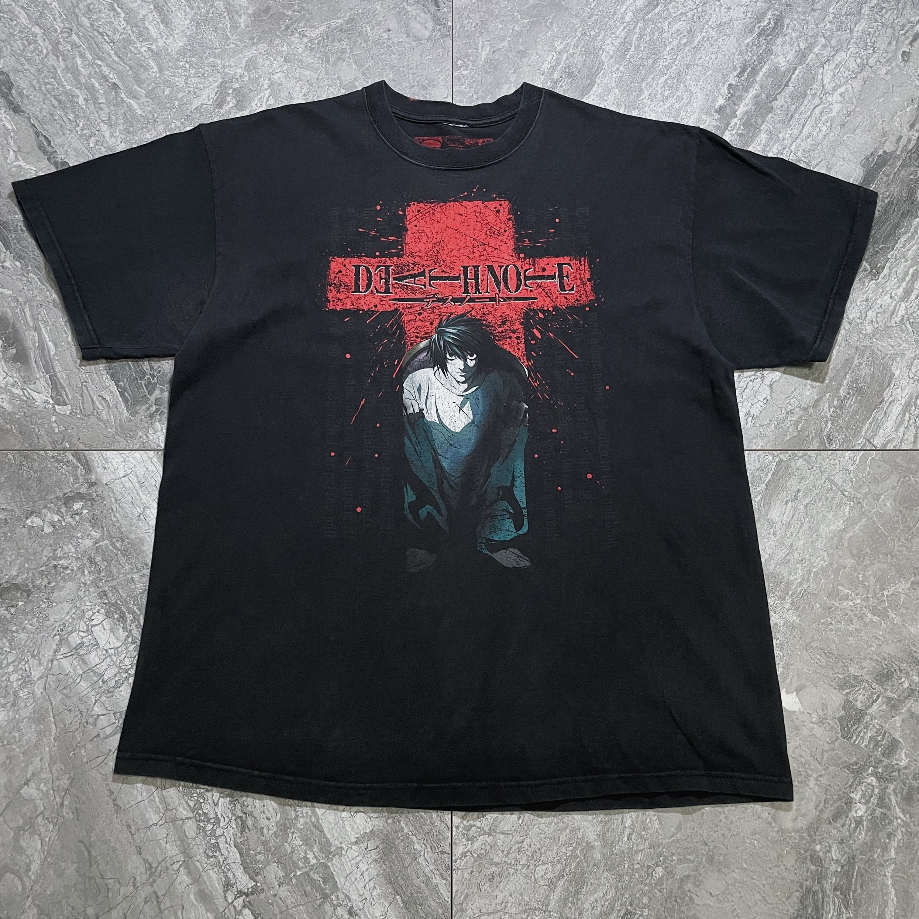 デスノート death note エル L プリントタグ フェード tシャツ 