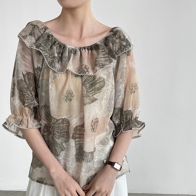 Off-Shoulder Flower ブラウス [26010295]