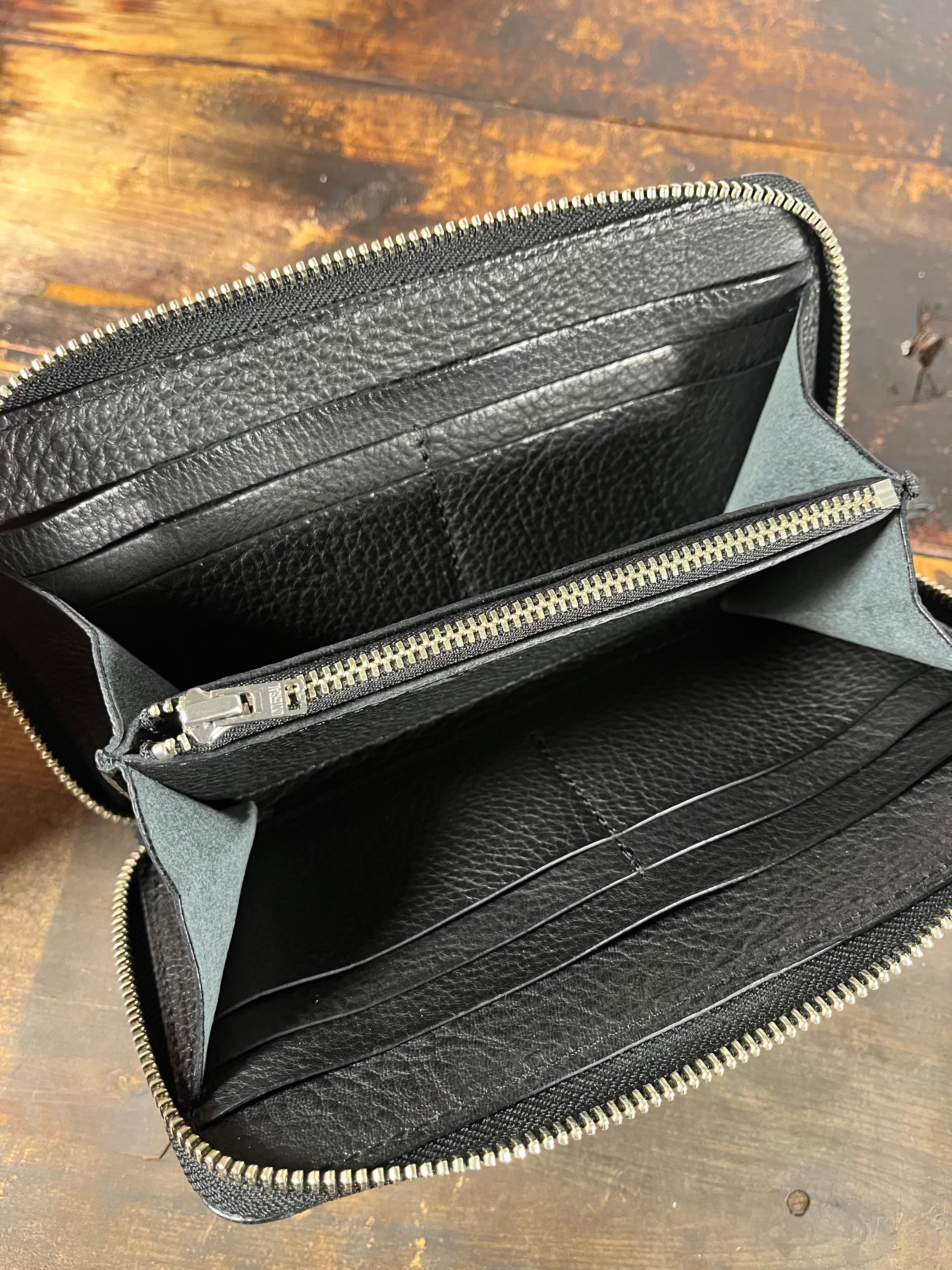 ラウンドファスナー SH005 シュリンクレザー BLK | TRAVISHOOD