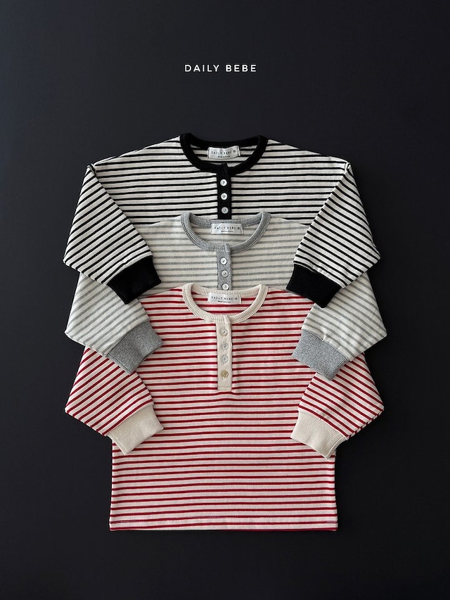 【取寄】daily bebe|stripe henley neck tee|ボーダーヘンリーネックT|XS-JL|kids&jr|26 autumn