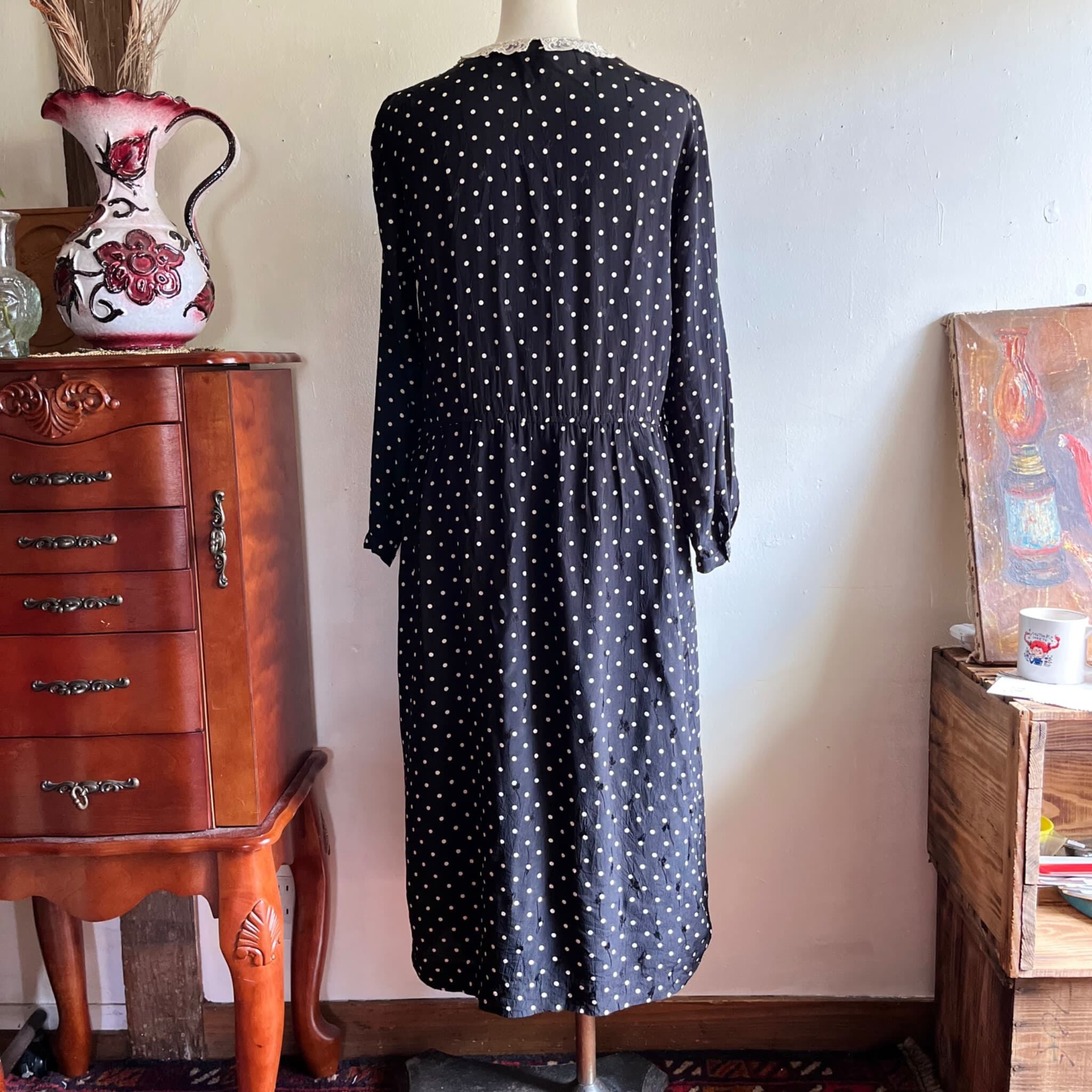 lace collar dot dress/レース襟の黒白水玉レトロワンピース   MOTHER