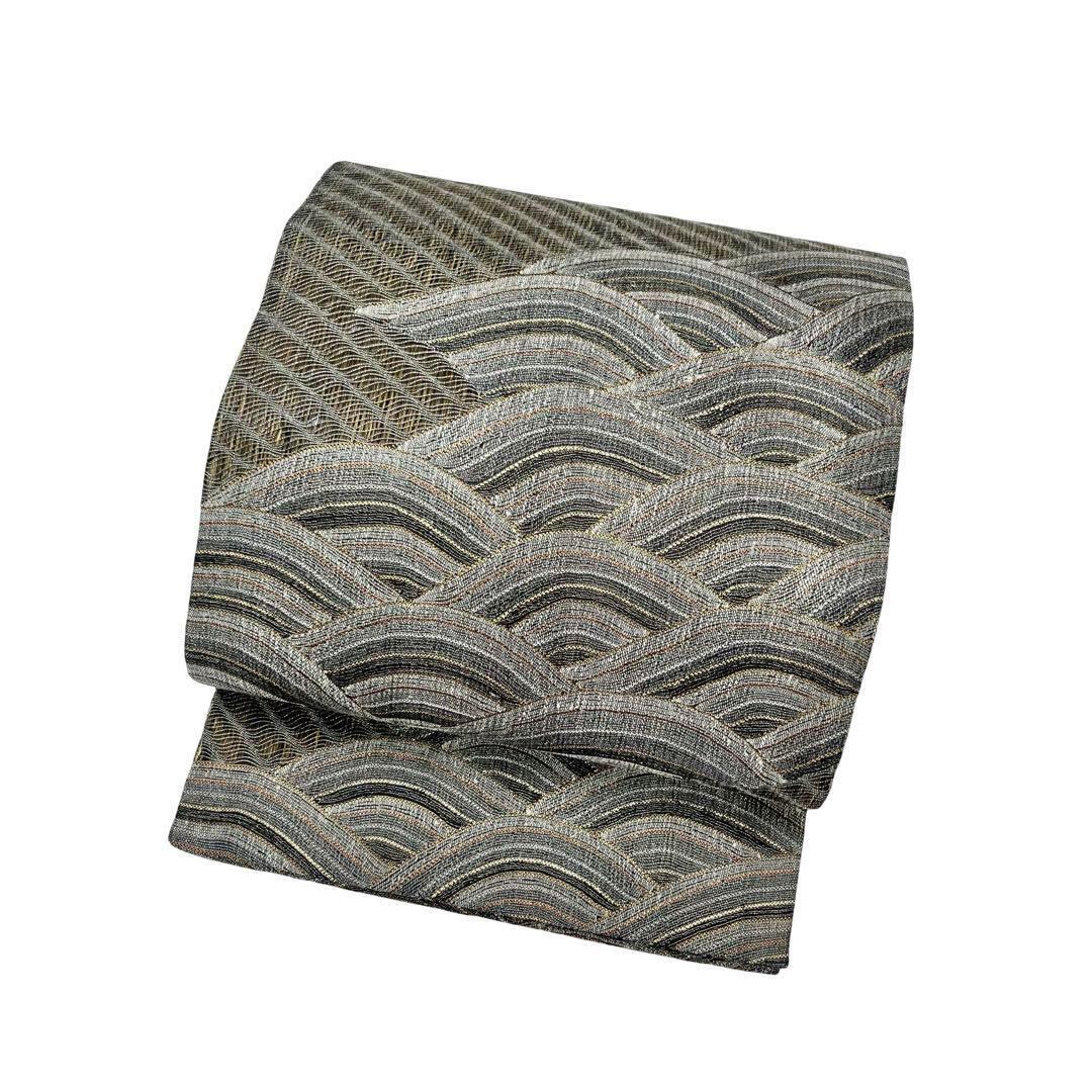 袋帯 波模様 斜め縞模様 金銀糸 カジュアル O-4234