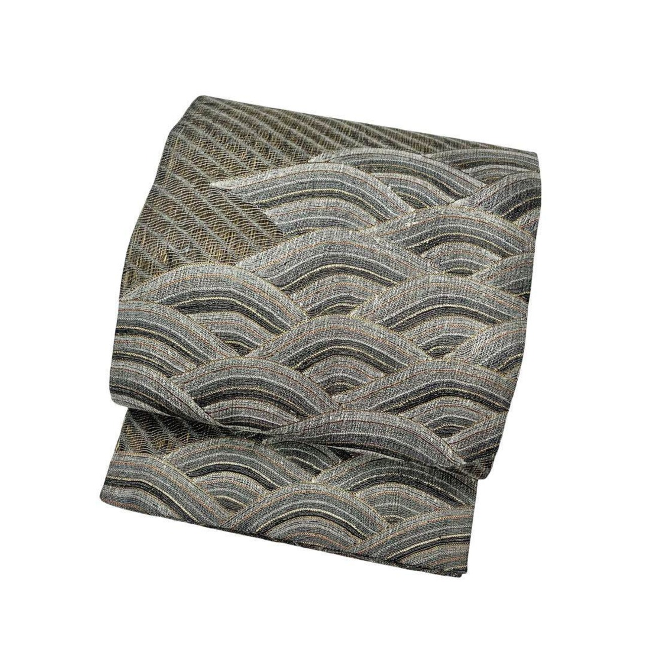 袋帯 波模様 斜め縞模様 金銀糸 カジュアル O-4234 | リユース着物わびさび 