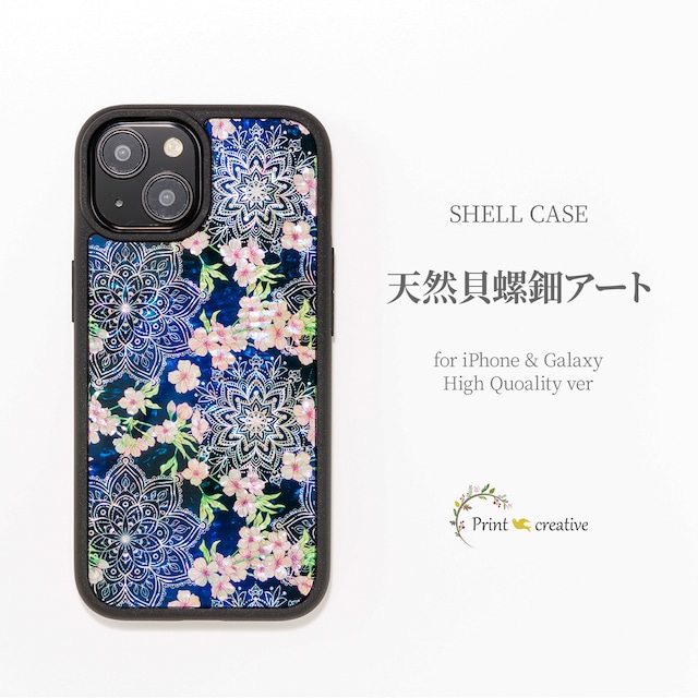 天然貝シェル★夜桜（ハイクオリティケース）｜螺鈿アート【iPhone/Galaxy対応】