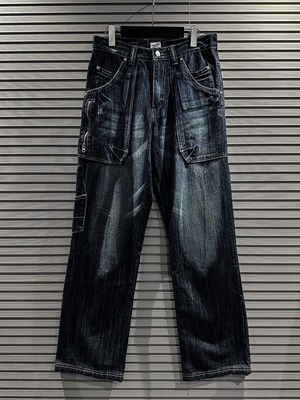 【X VINTAGE】Multiple Gimmick Aging Design Straight Denim Pants