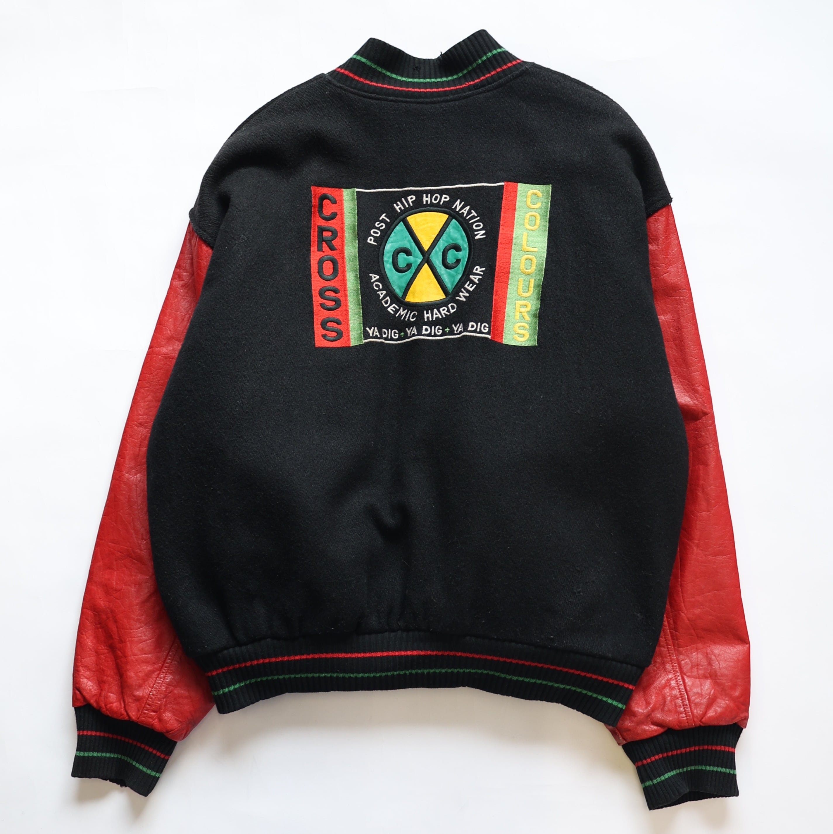 90S CROSS COLOURS WOOL LEATHER STADIUM JACKET | CLIMB SENDAI