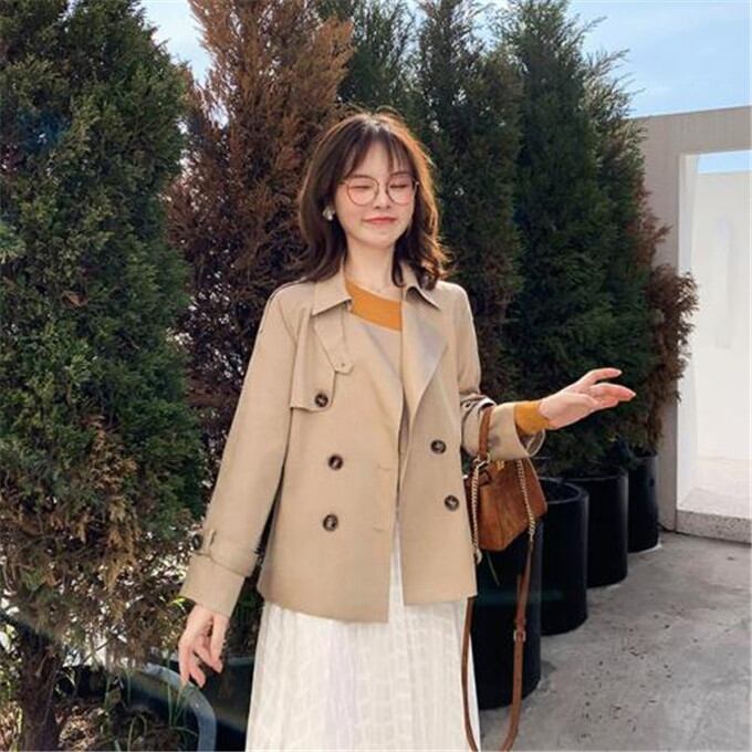 ★雑誌やSNSで話題 秋 冬 短いスタイル ダブルボタン スリムフィット 気質 トレンチコート