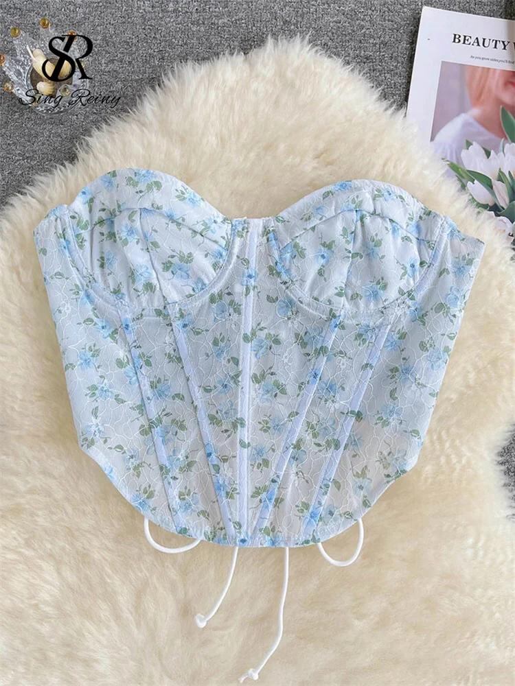 Sing補強-女性のためのショートストラップレスプリントコルセット,夏のビスチェ,セクシー,ホルタートップ,ファッショナブル,ストラップレス,花柄,ショート,2023_302