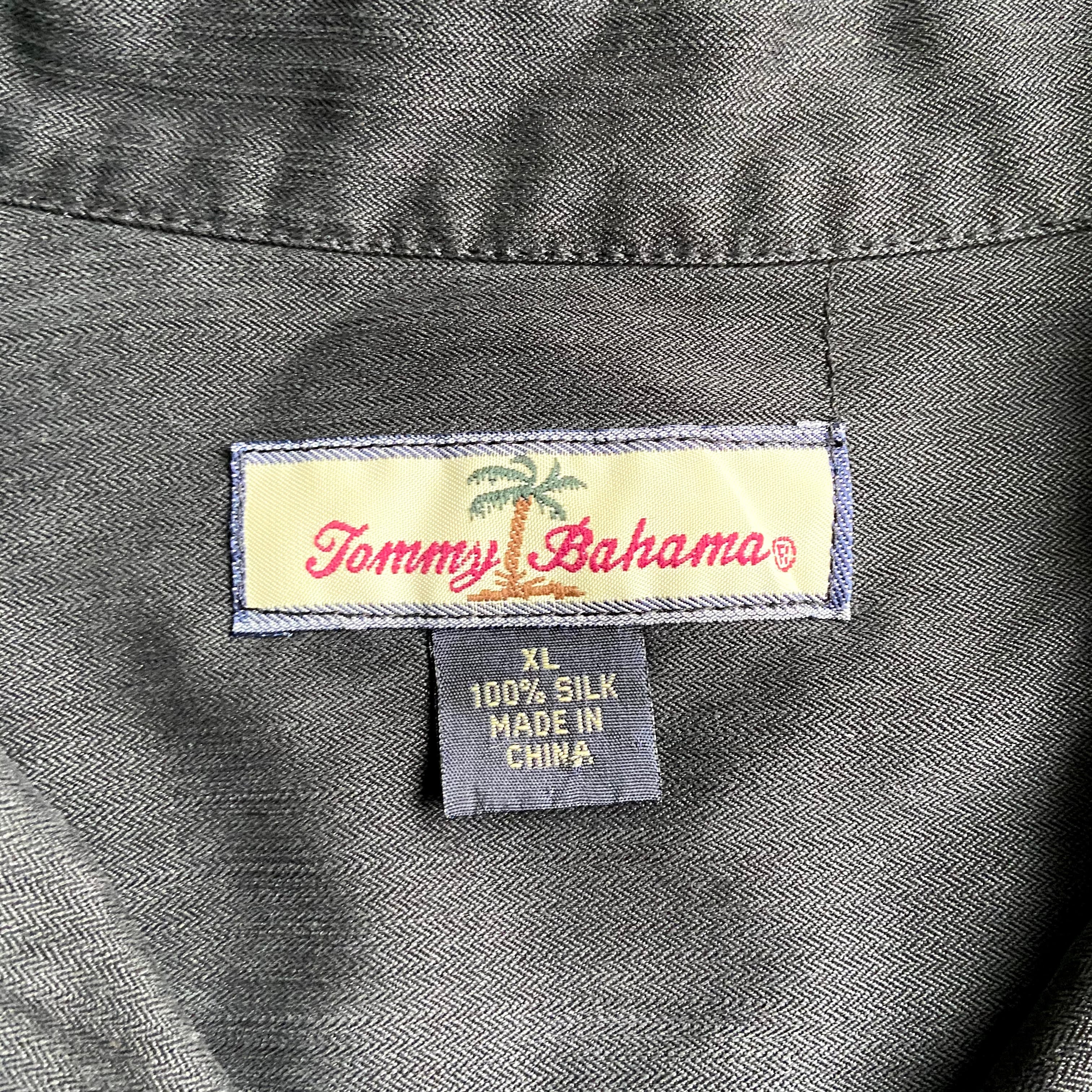 Tommy Bahama トミーバハマ 半袖 シルク バック刺繍 無地 アロハシャツ
