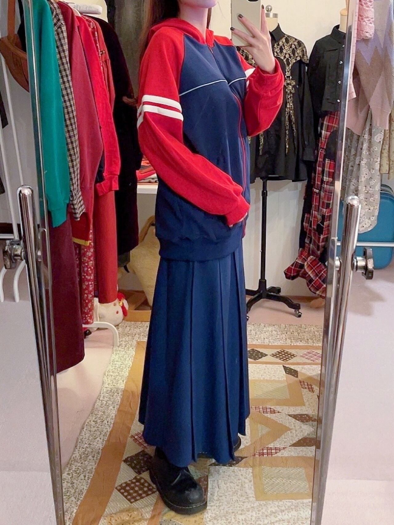 90s red navy jersey hoodie