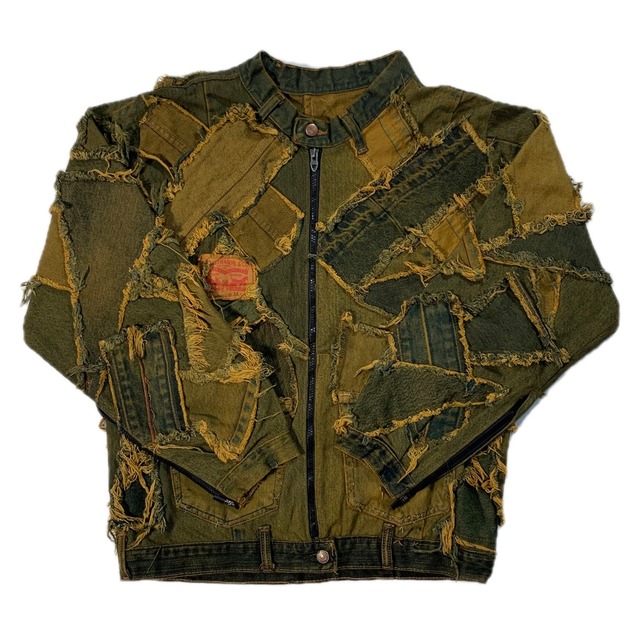 12622 リメイクデニムジャケット デザインパッチワーク 再構築 L相当