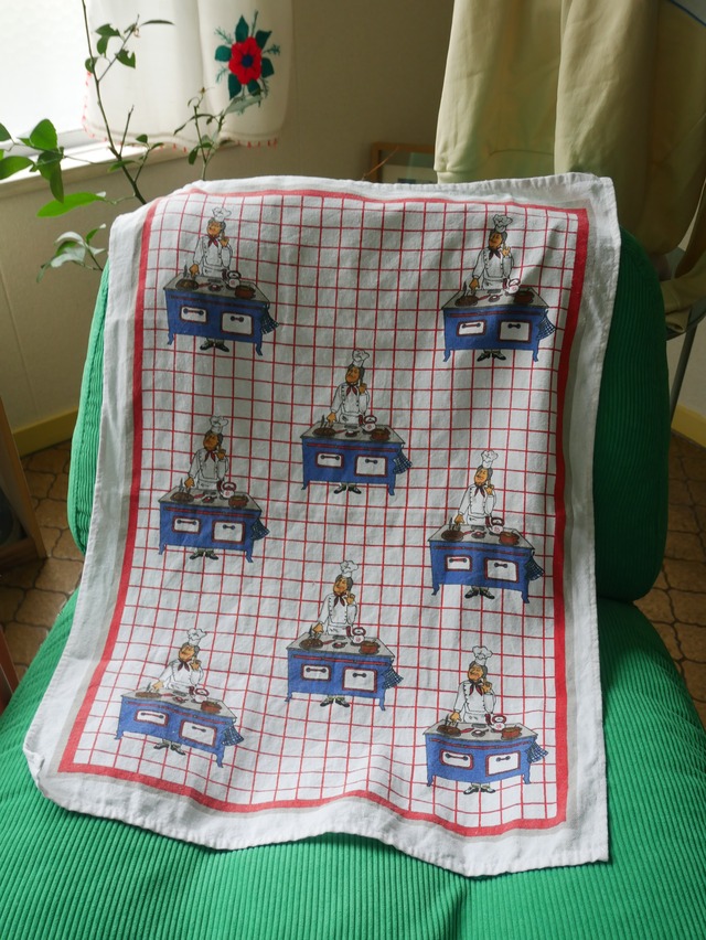80s European Chef Pattern Tea Towel