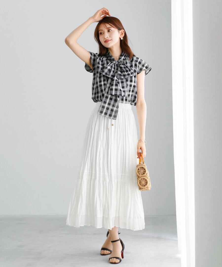 SALE 20％OFF】【 コットン100％ 】 シアーチェック・ リボンボウタイ