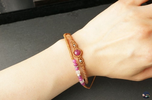 一点物☆ルビーの二重マクラメブレスレット＜情熱と勝利の石＞